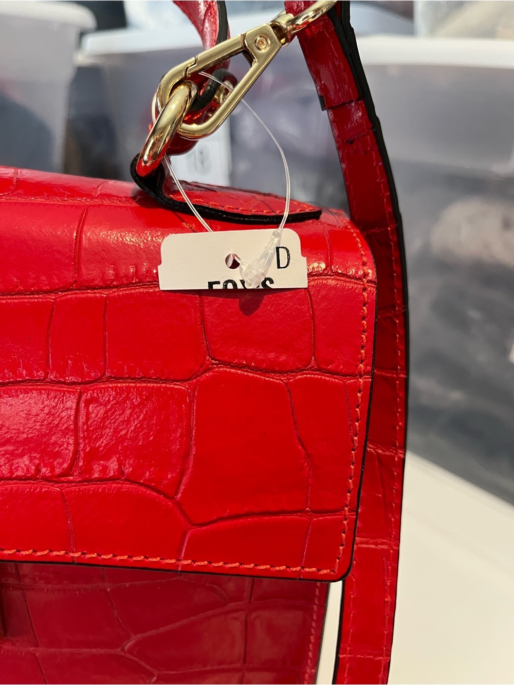 Italian Leather Red Croc-Embossed Top-Handle Satchel with Gold Hardware - Picture 4 of 6